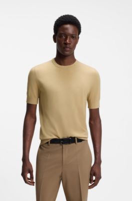 Camiseta slim fit de punto, Beige