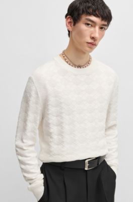 Jersey de algod&oacute;n con dise&ntilde;o romboidal tonal, Blanco