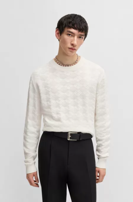Cotton sweater with tonal Argyle pattern
