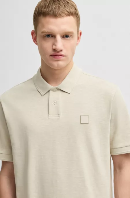 Slub cotton-linen polo shirt with logo badge