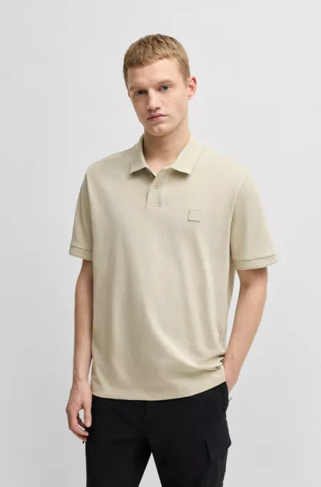 Slub cotton-linen polo shirt with logo badge