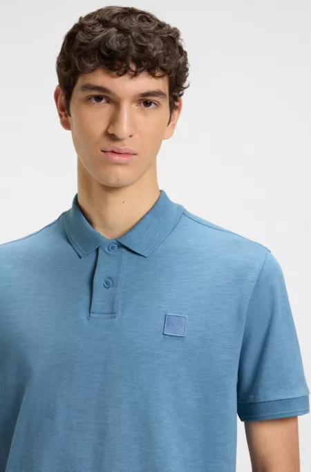 Slub cotton-linen polo shirt with logo badge