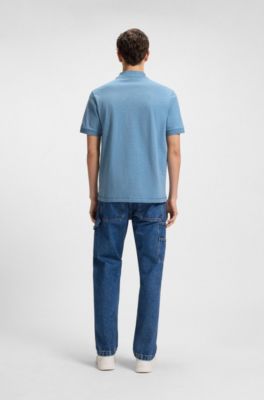 Slub cotton-linen polo shirt with logo badge, Light Blue