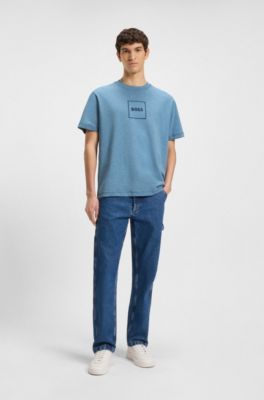 Slub-cotton T-shirt with logo print, Light Blue