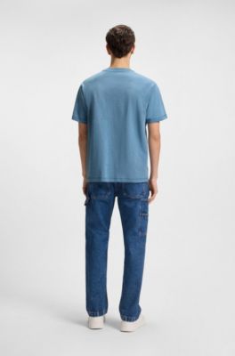Slub-cotton T-shirt with logo print, Light Blue