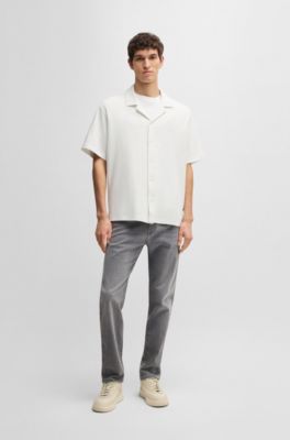 Chemise Relaxed en coton gaufr&eacute;, Blanc