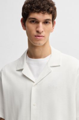 Chemise Relaxed en coton gaufr&eacute;, Blanc