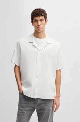 Chemise Relaxed en coton gaufr&eacute;, Blanc