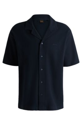 Chemise Relaxed en coton gaufr&eacute;, Bleu fonc&eacute;