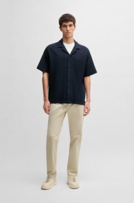 Chemise Relaxed en coton gaufr&eacute;, Bleu fonc&eacute;