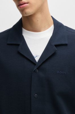 Chemise Relaxed en coton gaufr&eacute;, Bleu fonc&eacute;