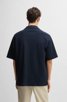 Chemise Relaxed en coton gaufr&eacute;, Bleu fonc&eacute;