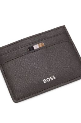 Card holder with foil-embossed logo, Dark Brown