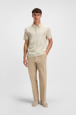 Mercerized-cotton polo shirt with floral jacquard, White