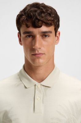 Mercerized-cotton polo shirt with floral jacquard, White