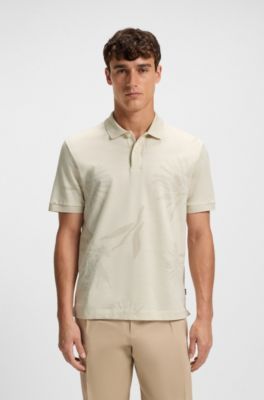 Polo de algod&oacute;n mercerizado con tejido en jacquard floral, Blanco