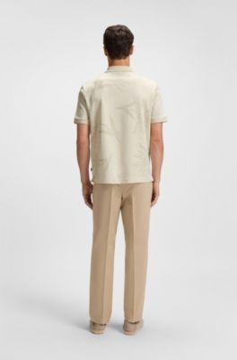 Mercerized-cotton polo shirt with floral jacquard, White