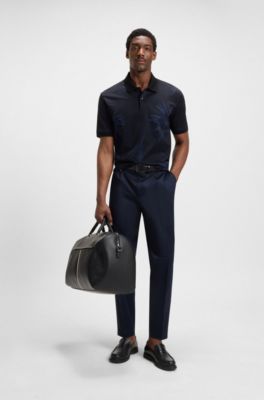 Mercerized-cotton polo shirt with floral jacquard, Dark Blue