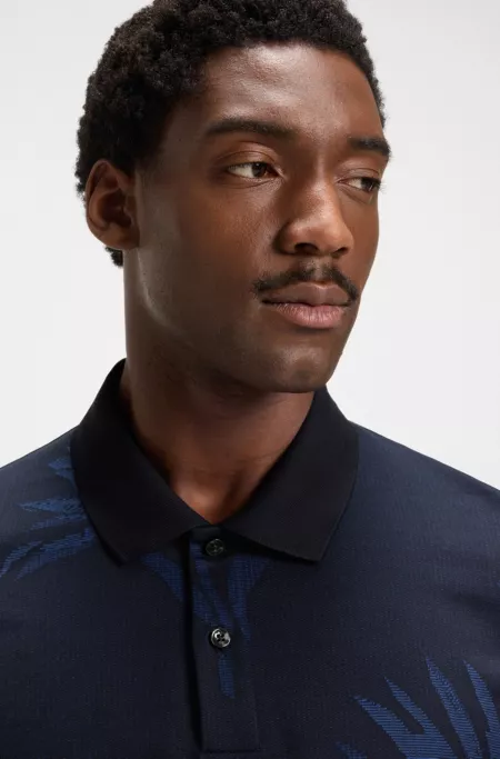 Mercerized-cotton polo shirt with floral jacquard