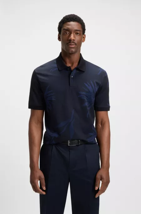 Mercerized-cotton polo shirt with floral jacquard