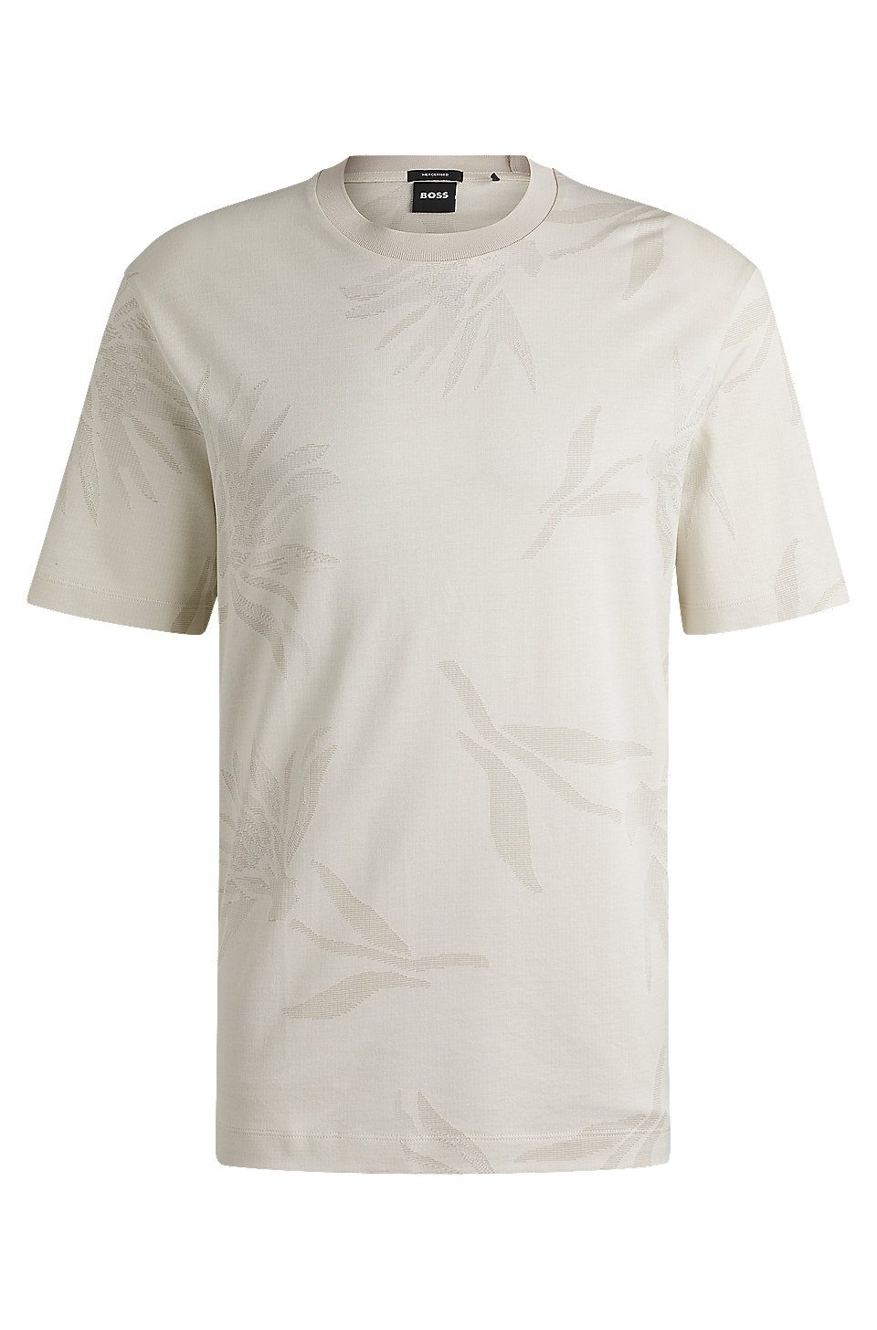BOSS - Mercerized-cotton T-shirt with floral jacquard - White BOSS - Mercerized-cotton T-shirt with floral jacquard - White
