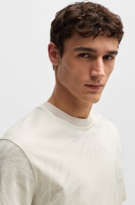 Mercerized-cotton T-shirt with floral jacquard, White