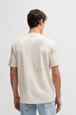 Mercerized-cotton T-shirt with floral jacquard, White