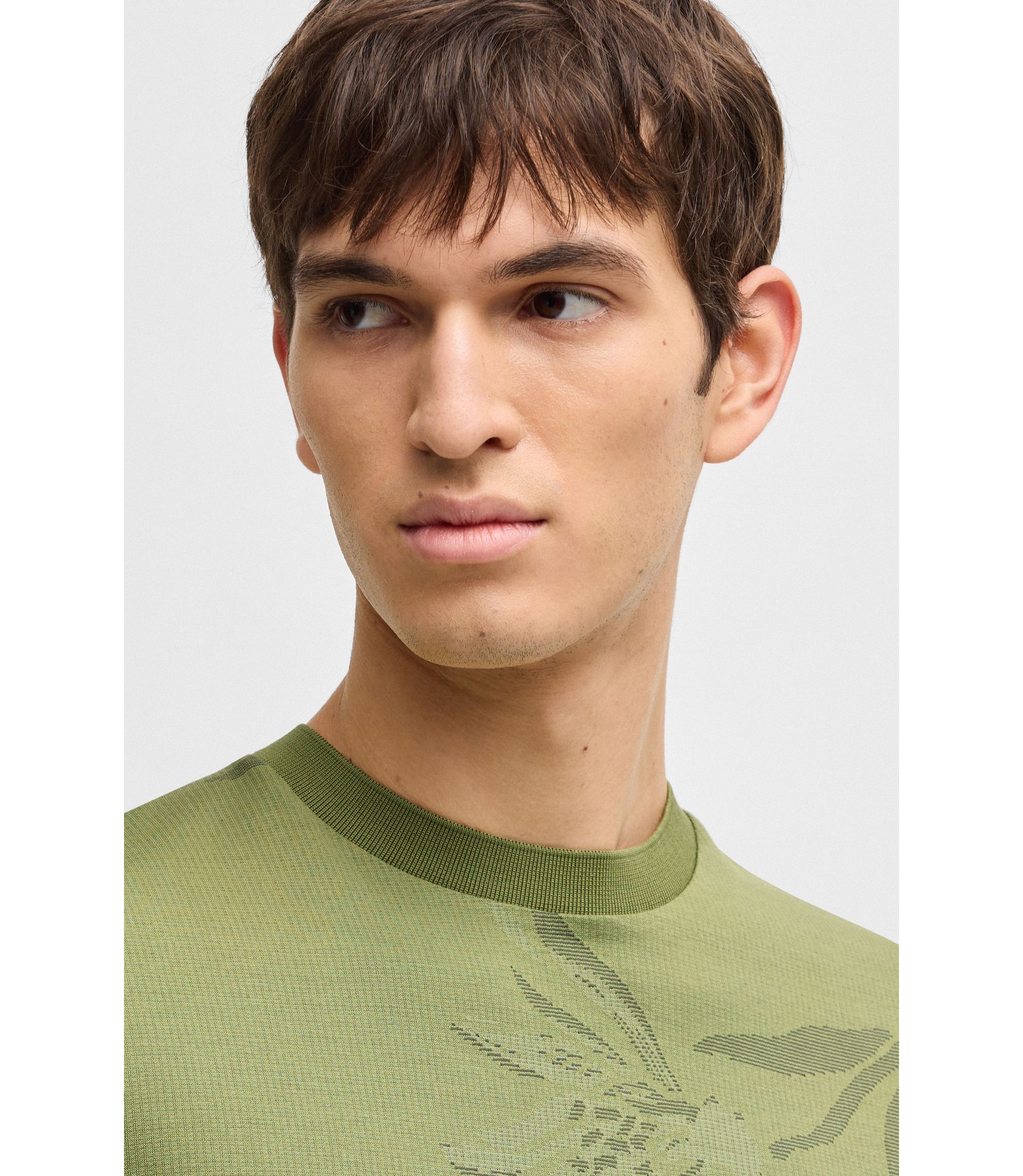 BOSS - Mercerized-cotton T-shirt with floral jacquard - Green