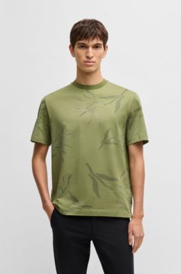 Mercerized-cotton T-shirt with floral jacquard, Green