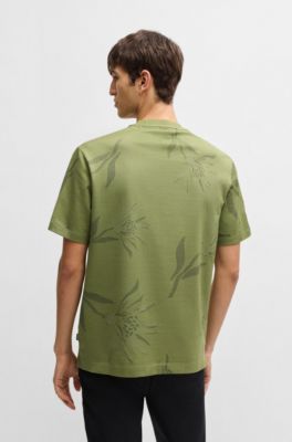 Mercerized-cotton T-shirt with floral jacquard, Green