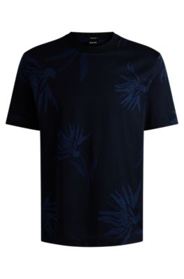 Tシャツ・カットソー BOSS Mercerised-cotton T-shirt in a regular fit BOSS - Mercerized-cotton T-shirt with floral jacquard - Dark