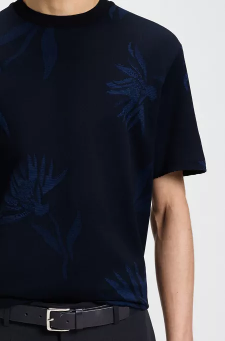 Mercerized-cotton T-shirt with floral jacquard