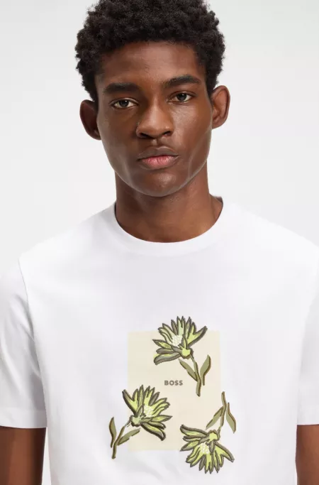 Cotton-jersey T-shirt with floral artwork