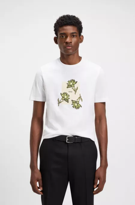 Cotton-jersey T-shirt with floral artwork