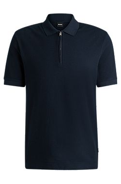 Polo de punto con cuello con cremallera y estructura de rejilla