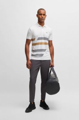 Paddy stretch-jersey polo shirt with stripe print, White