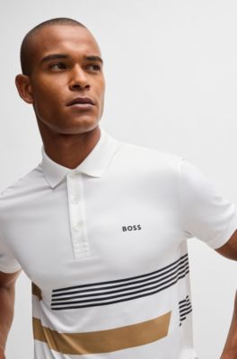 Paddy stretch-jersey polo shirt with stripe print, White
