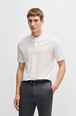 Polo sin cuello en algod&oacute;n de rejilla, Blanco