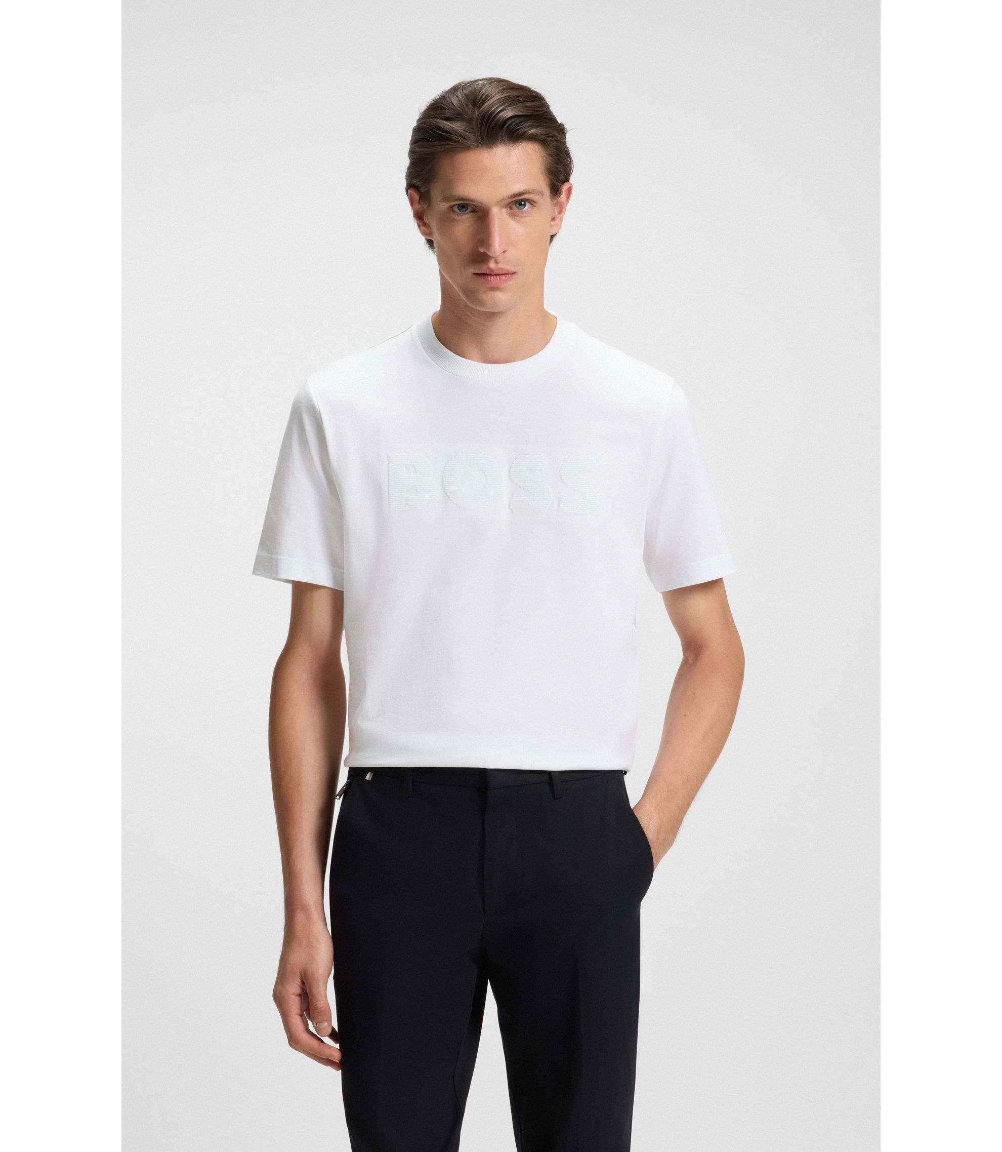 BOSS - Cotton-jersey T-shirt with logo artwork - White