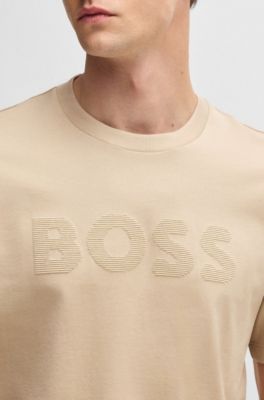 Camiseta de punto de algod&oacute;n con logo de dise&ntilde;o, Beige claro