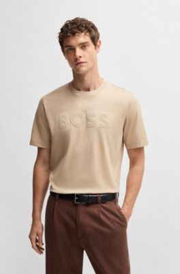 Camiseta de punto de algod&oacute;n con logo de dise&ntilde;o, Beige claro
