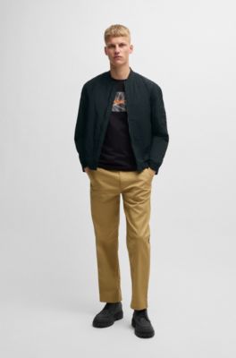 Water-repellent bomber jacket with logo badge, Dark Green