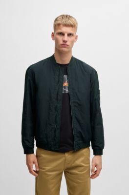 Water-repellent bomber jacket with logo badge, Dark Green