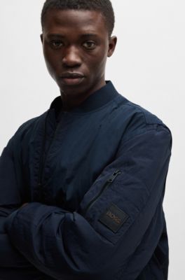 Water-repellent bomber jacket with logo badge, Dark Blue