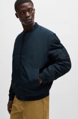 Water-repellent bomber jacket with logo badge, Dark Blue