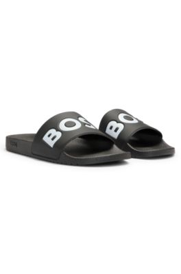 Italian-made slides with large logo detail, Black