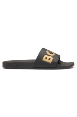 Italian-made slides with large logo detail, Black