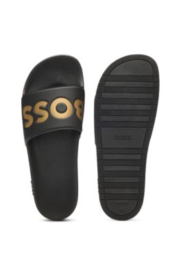 Italian-made slides with large logo detail, Black