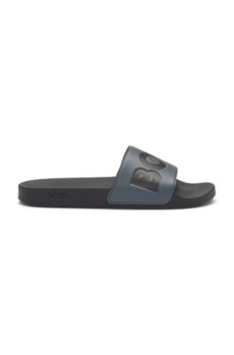 Italian-made slides with large logo detail, Grey