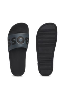 Italian-made slides with large logo detail, Grey